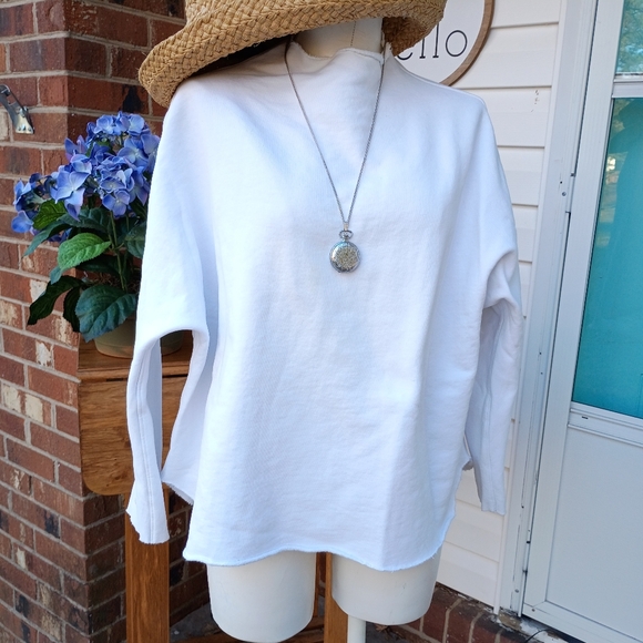 FRANK & EILEEN SZ S "EFFIE" USA CAPELET WIDE SOFT COTTON RAW HEM PULLOVER - Picture 8 of 9